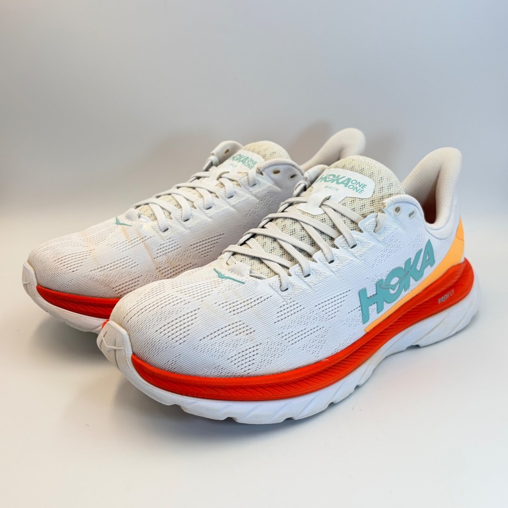 Hoka One One Mach 4 Mens 11 D White Fiesta Orange Running Shoes 1113528 Sneakers